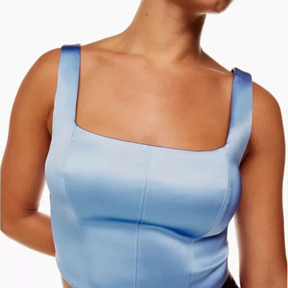 Aritzia Satin Square-Neck Crop Top in Light Blue